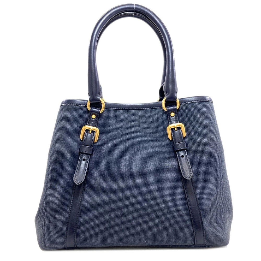Prada navy leather 2Way canvas Logo Jacquard embroidered Handbag